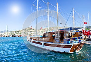 Beautiful yachts at coast Aegean sea.