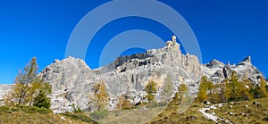 Beautiful yellow colors of autumn in Dolomiti di Brenta mountains