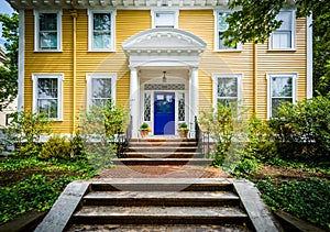 Beautiful yellow house in the College Hill neighborhood of Providence, Rhode Island.