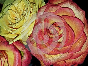 Beautiful yellow and pink petals artistically captured up close