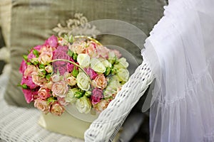 Beautiful yellow and pink roses composition