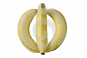 Beautiful yellow ripe skin of canvedish bananaes on white background