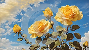 Beautiful Yellow Rose with Blue Sky in Gardern