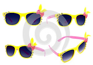 Beautiful yellow sunglasses isolate white background