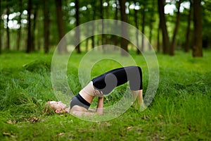 Beautiful yoga session in woods