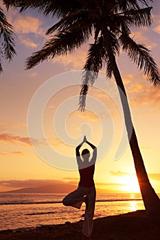 Beautiful Yoga Woman at Sunset