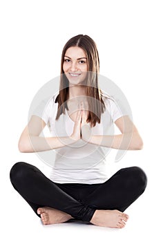 Beautiful yogi female sitting in lotus position