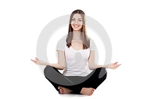 Beautiful yogi female squat cross-legged