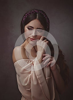 Beautiful young adult woman. Retro style female portrait