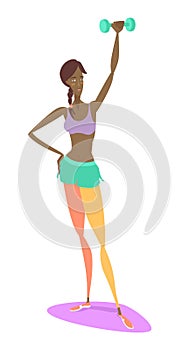 Beautiful young African American woman standing holding fitness