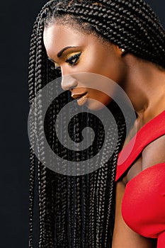 Beautiful young african woman with long braided hair. photo