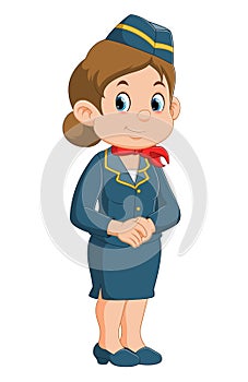 A beautiful young air hostess. Plane stewardess or travel agency representative. Cartoon character