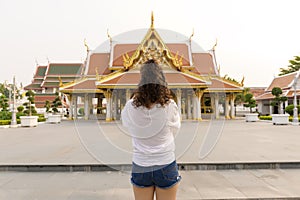 Beautiful young Asian tourist woman on vacation sightseeing and exploring Bangkok city, Thailand, Holidays and traveling concept