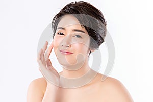 Beautiful Young Asian Woman with Clean Fresh Skin. Face care, Facial treatment, Cosmetology, beauty and healthy skin and cosmetic