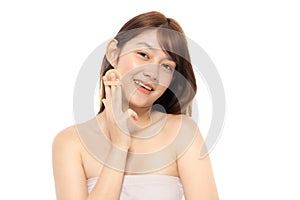 Beautiful Young Asian Woman  with Clean Fresh Skin. Face care, Facial treatment isolated white background, Cosmetology, beauty and