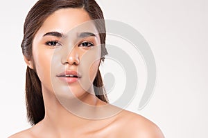 Beautiful Young Asian Woman with Clean Fresh Skin. Face care, Facial treatment, on white background, Beauty and Cosmetics Concept