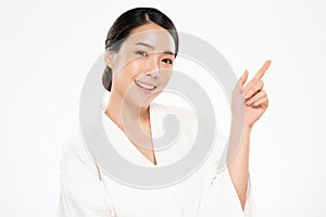 Beautiful Young Asian Woman with Clean Fresh Skin. Face care, Facial treatment, on white background, Beauty and Cosmetics Concept