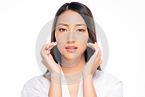 Beautiful Young Asian Woman with Clean Fresh Skin. Face care, Facial treatment, on white background, Beauty and Cosmetics Concept