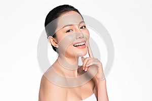 Beautiful young asian woman with clean fresh skin on white background, Face care, Facial treatment, Cosmetology, beauty and spa,