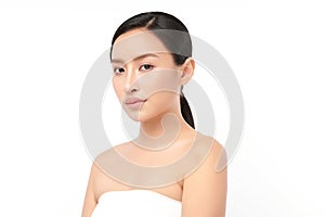 Beautiful young asian woman with clean fresh skin on white background, Face care, Facial treatment, Cosmetology, beauty and spa,