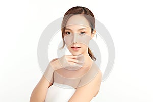 Beautiful young asian woman with clean fresh skin on white background, Face care, Facial treatment, Cosmetology, beauty and spa,