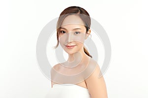 Beautiful young asian woman with clean fresh skin on white background, Face care, Facial treatment, Cosmetology, beauty and spa,