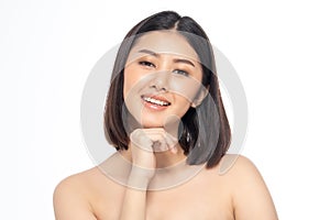 Beautiful Young Asian Woman short hair  with Clean Fresh Skin. Face care, Facial treatment, Cosmetology, beauty and healthy skin
