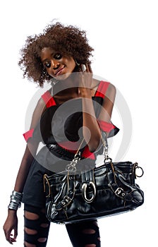 Beautiful young black woman with handbag