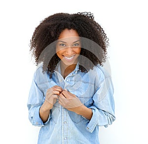 Beautiful young black woman smiling