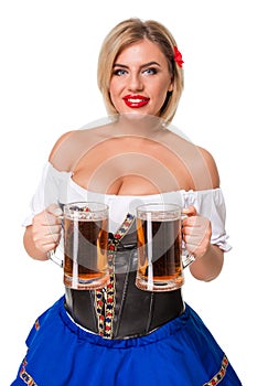 Beautiful young blond girl of oktoberfest beer stein