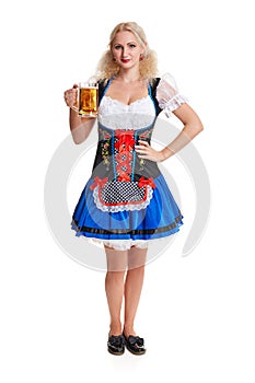 Beautiful young blond girl of oktoberfest beer stein