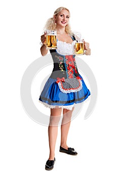 Beautiful young blond girl of oktoberfest beer stein