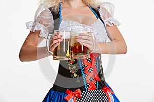 Beautiful young blond girl of oktoberfest beer stein