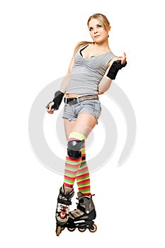 Beautiful young blonde on roller skates