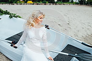 Beautiful young bride in luxury wedding dress