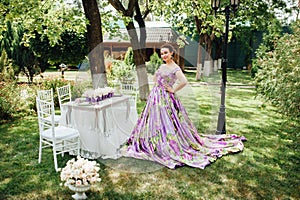 Beautiful young bride in luxury wedding dress