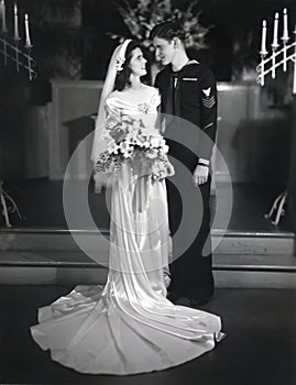 Beautiful young bride marries a young sailor in 1944