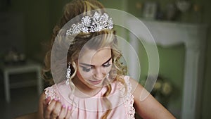 Beautiful Young Bride. Stylish Woman Fiancee with Bridal Hairstyle, Event Makeup and Jewelry