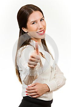 Beautiful young business woman, with her thumb up