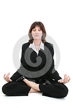 Beautiful Young Business Woman In Suit Meditating