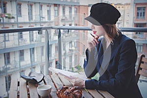 Beautiful young businesswoman have a coffee break