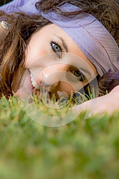 Beautiful young caucasian girl at the park