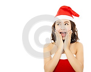 Beautiful young christmas woman making a funny expression