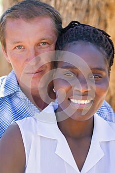 beautiful young couple African woman and Caucasian man