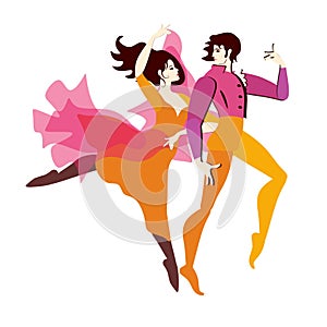 Beautiful young couple dancing flamenco isolated on white background. Vector illustration