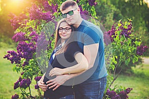 Beautiful young couple, pregnant woman