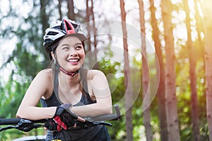 Beautiful young female woman helmet activity bicycle