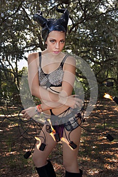 Beautiful Young Fire Performer in a Forest (3)