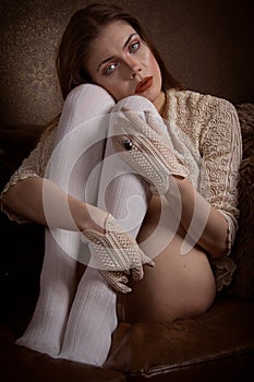 Woman in vintage lace and stockings