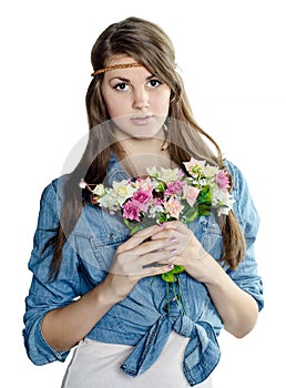 Beautiful young girl with a bouquet